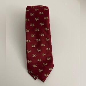 Jos. A. Bank Burgundy Silk Tie with Gold Dragon Pattern Classic Necktie